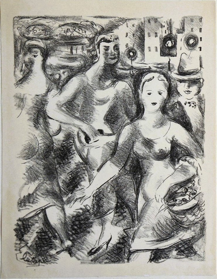 Louis Latapie litho "Menigte-portret", Antiquités & Art, Original, Enlèvement, Portraits et figures, Lithographie