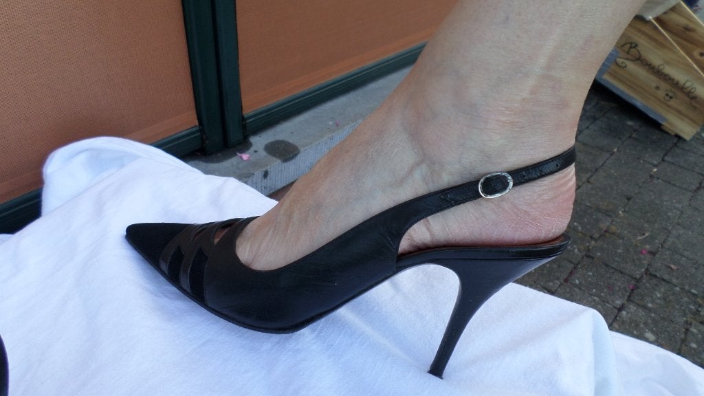 Vintage zwarte leren pumps, Kleding | Dames, Schoenen, Pumps, Zwart, Ophalen of Verzenden, Gedragen