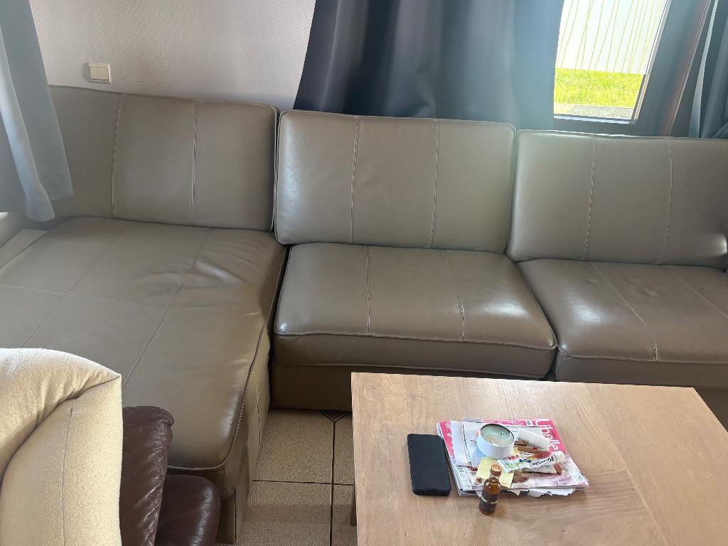 Leren zetel, Huis en Inrichting, Zetels | Zetels, Ophalen, Gebruikt, 125 tot 150 cm, 150 tot 200 cm