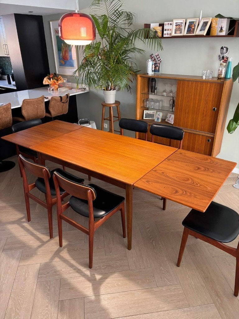 6 vintage Deense eetkamerstoelen, Vintage, Scandinavisch, midcentury, Comme neuf, Brun, Enlèvement