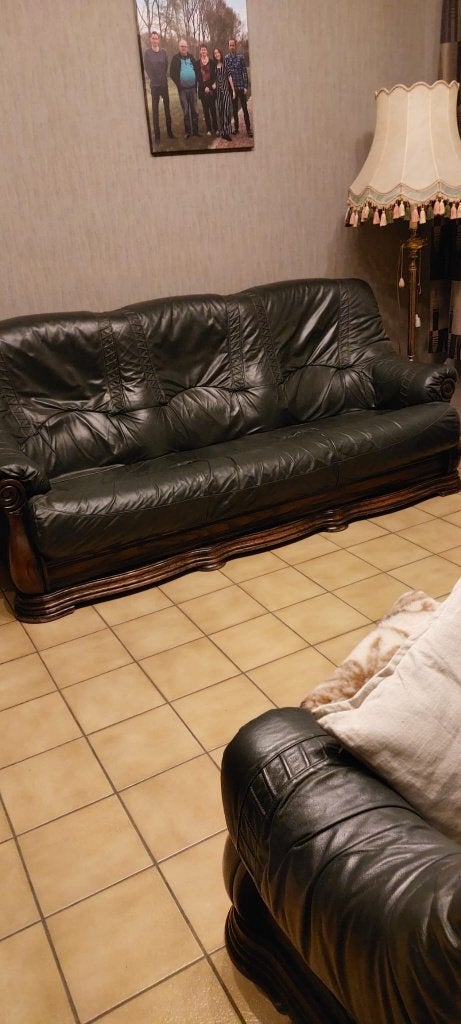 Lederen salon, Huis en Inrichting, Ophalen, Gebruikt, Leer