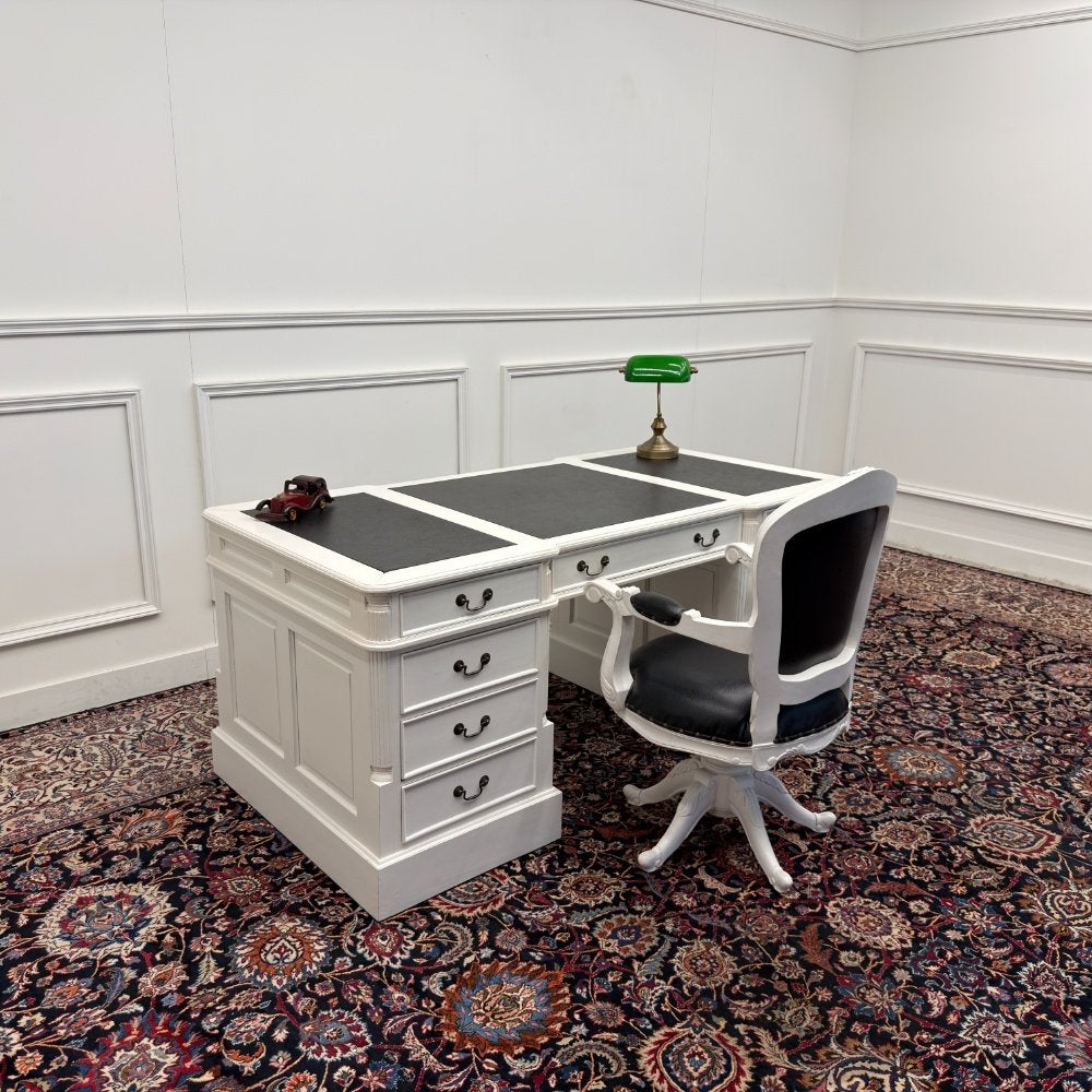 Klassiek Engelse Witte Chesterfield Bureau Set Bureaustoel, Ophalen