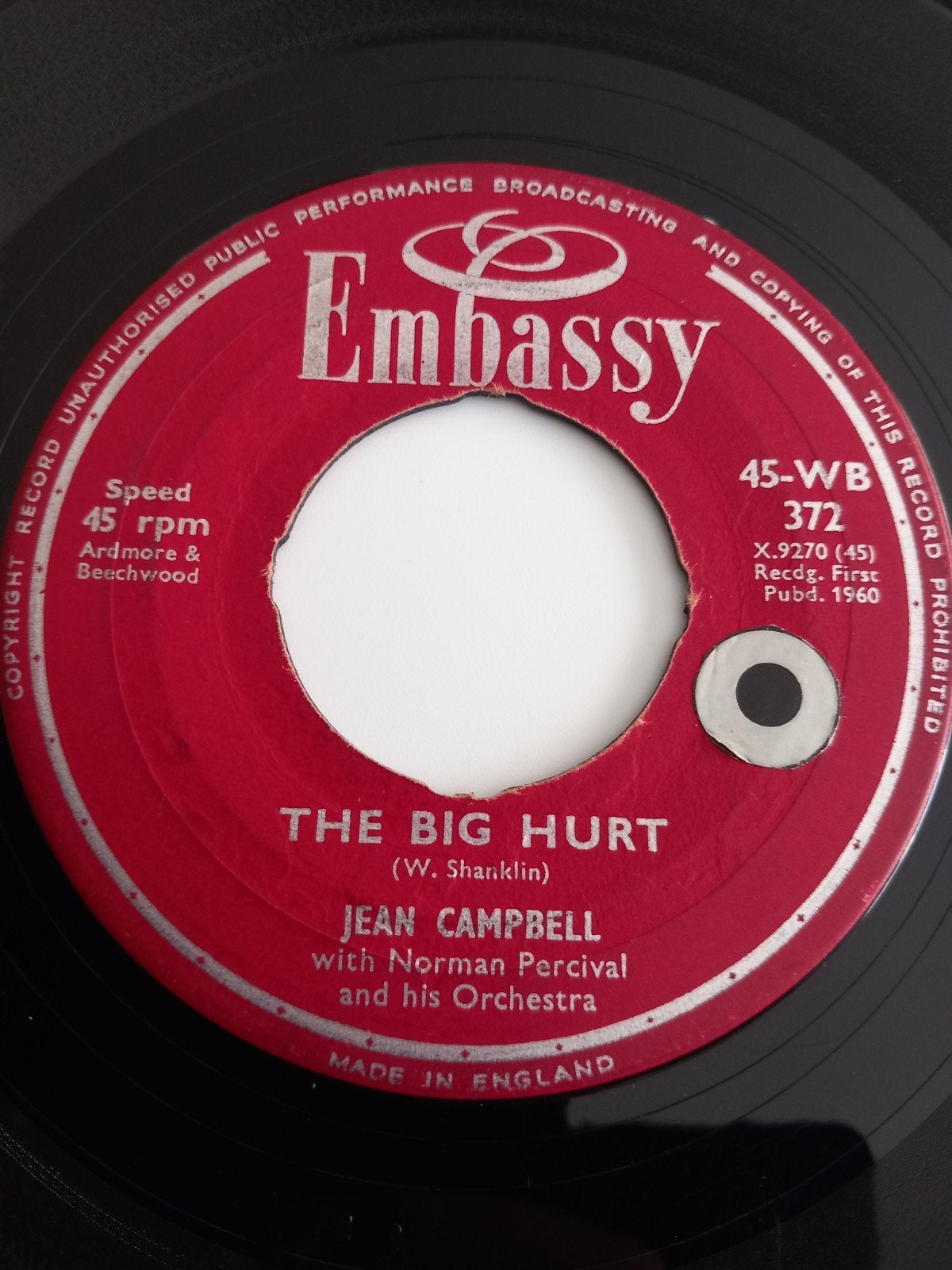 JEAN CAMPBELL. THE BIG HURT. 60s OLDIES UK 45T, Enlèvement ou Envoi