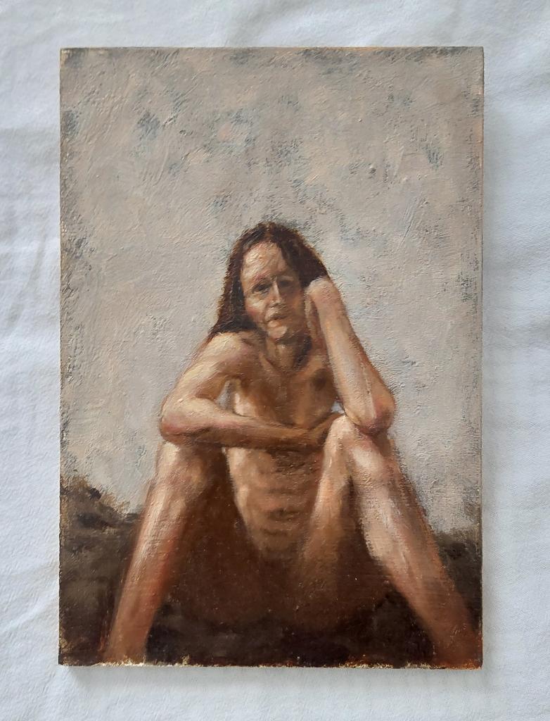 Peinture d'une femme nue assise - Peinture à l'huile, Enlèvement ou Envoi