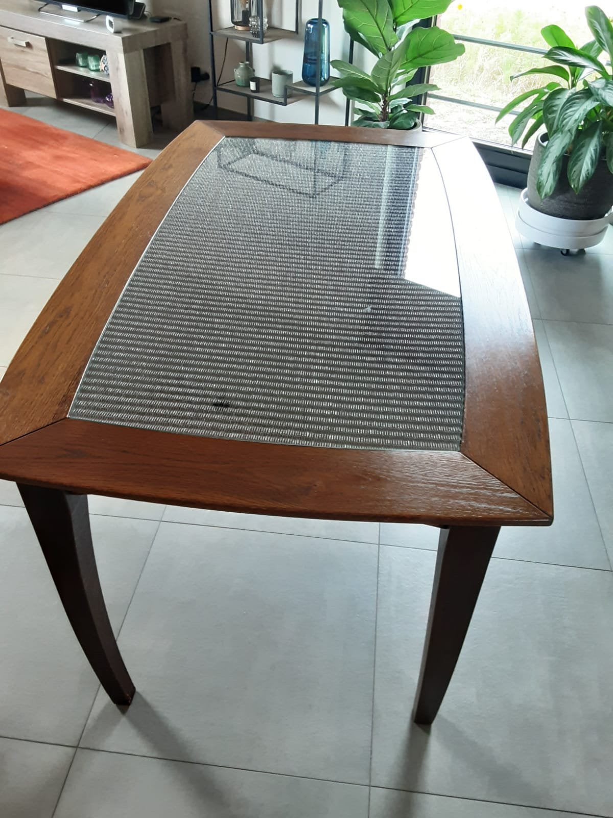 Donker houten tafel met glas, Antiek en Kunst, Ophalen