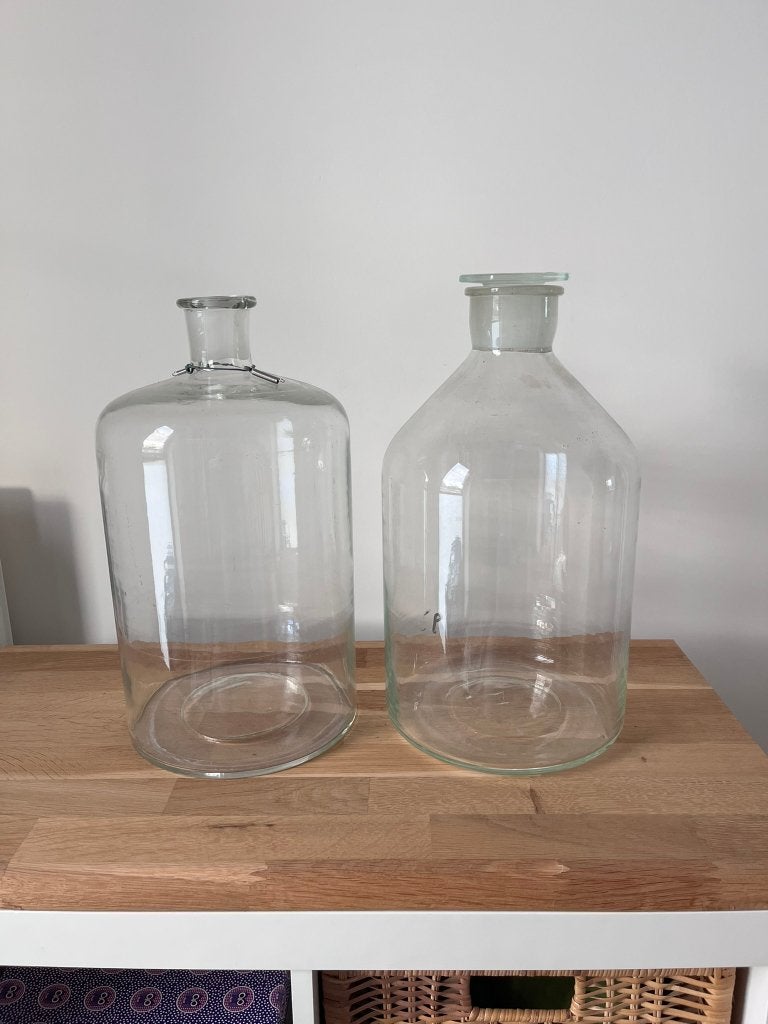Grote doorzichtig glas apothekers flessen - Set 2x, Antiek en Kunst, Ophalen