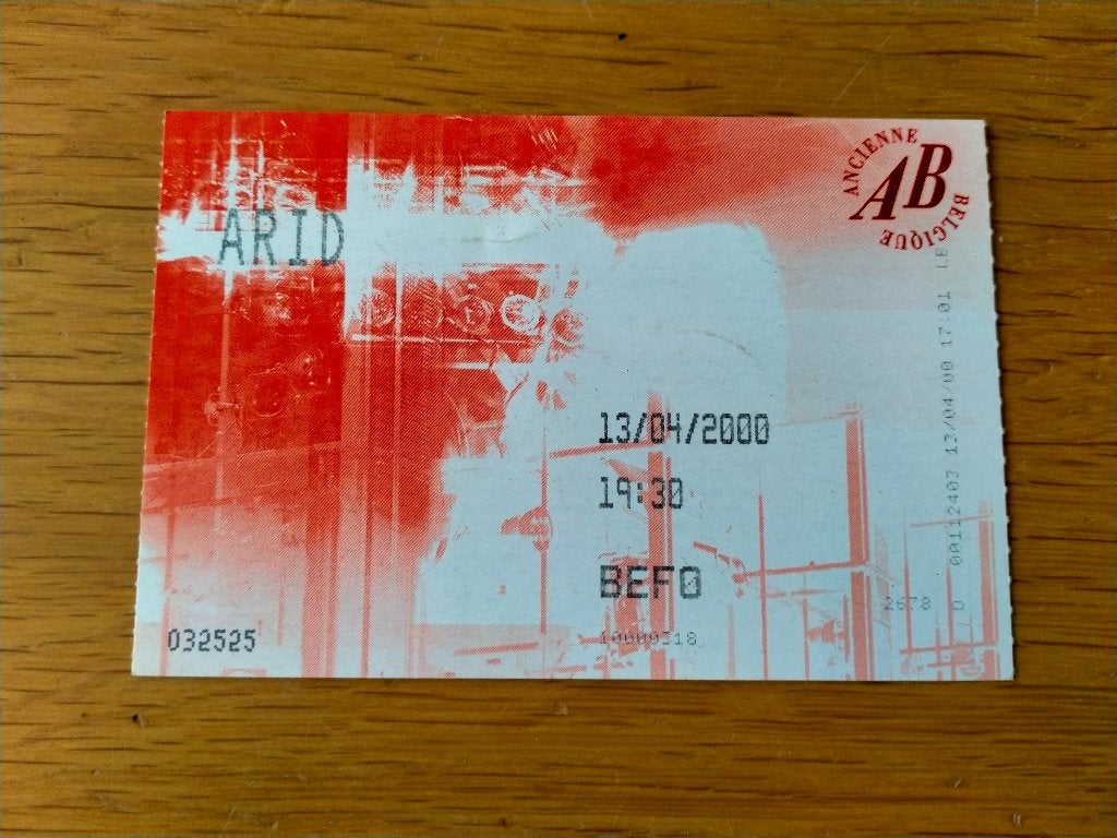Ticket de concert Arid@Ancienne Belgique Bruxelles 04/2000, Verzamelen, Muziek, Artiesten en Beroemdheden, Ophalen, Gebruikt, Overige typen