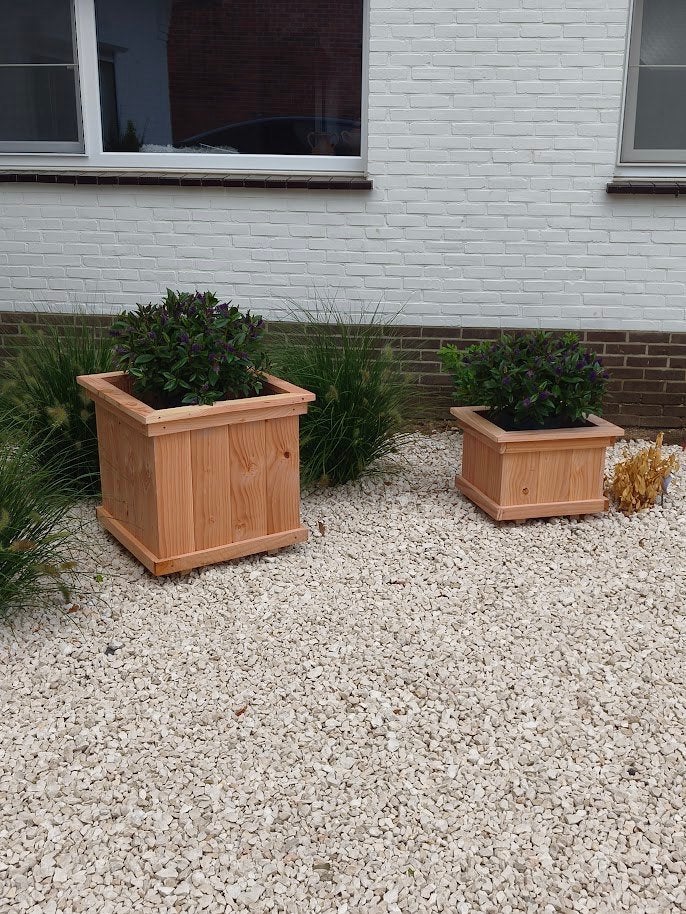 Houten bloembakken op maat – handgemaakt in Douglas hout, Tuin en Terras, Bloembakken en Plantenbakken, Ophalen, Minder dan 60 cm