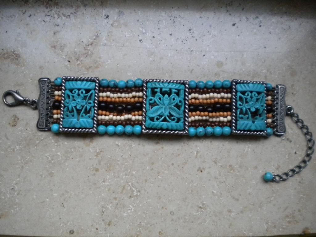 Armband (manchet)  / Oosters / Turquoise inzet, Ophalen of Verzenden, Gebruikt, Staal, Met bedels of kralen