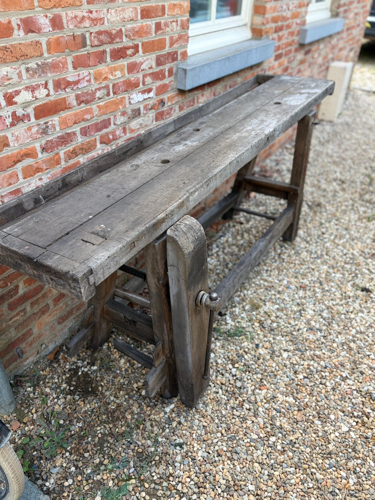Oude houten werkbank opknapper merk DW, Ophalen, Gebruikt, 170 cm of meer, Bankschroef