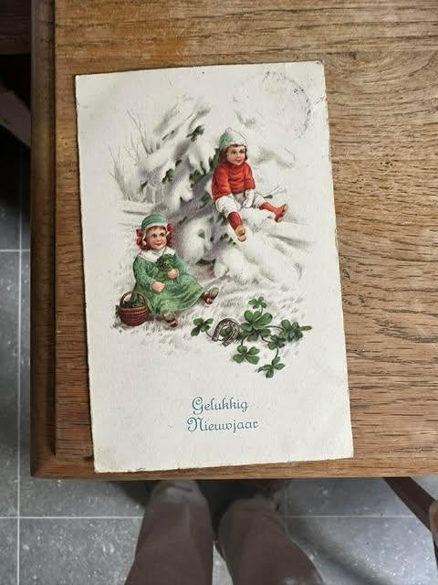 gelukkig nieuwjaar kaart oud, Verzamelen, Ophalen of Verzenden, Gelopen