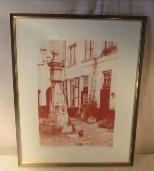 Prachtige Litho 'Oude Waterpomp - De Koninck' - K Moers, Gelimiteerde oplage, Ophalen of Verzenden, Landschappen