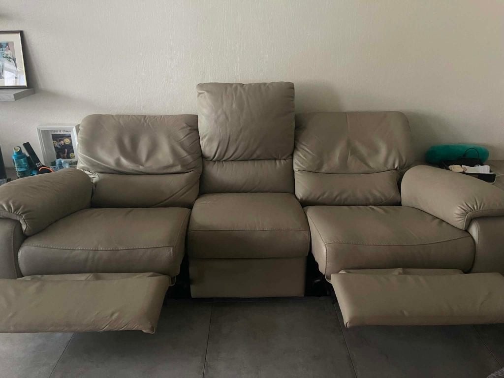 Lederen 3-zit met 2 relaxen, Huis en Inrichting, Ophalen, Driepersoons, Zo goed als nieuw, Rechte bank