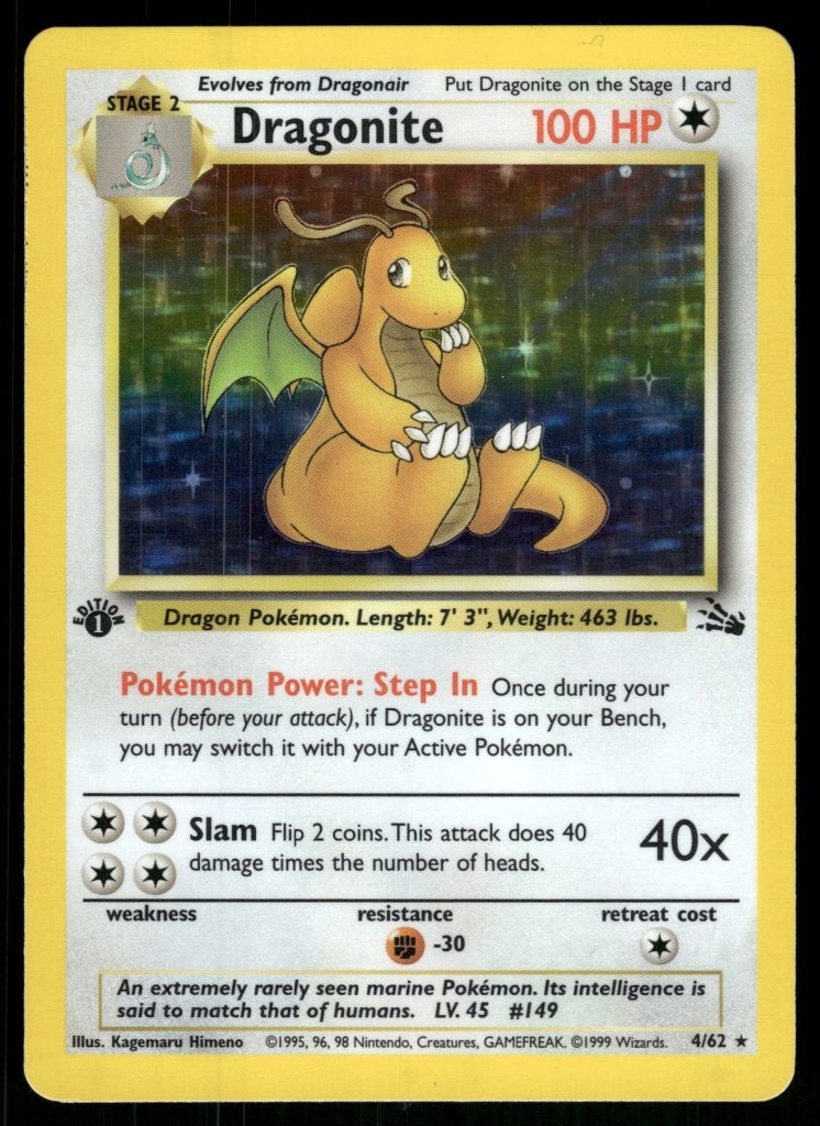 Dragonite 4/62 - Fossil (1st edition), Envoi, Utilisé