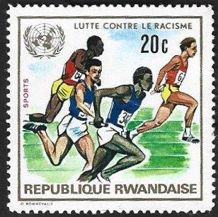 1 Postzegel Internationaal jaar strijd tegen rascisme Rwanda, Enlèvement ou Envoi, Autres pays, Non oblitéré
