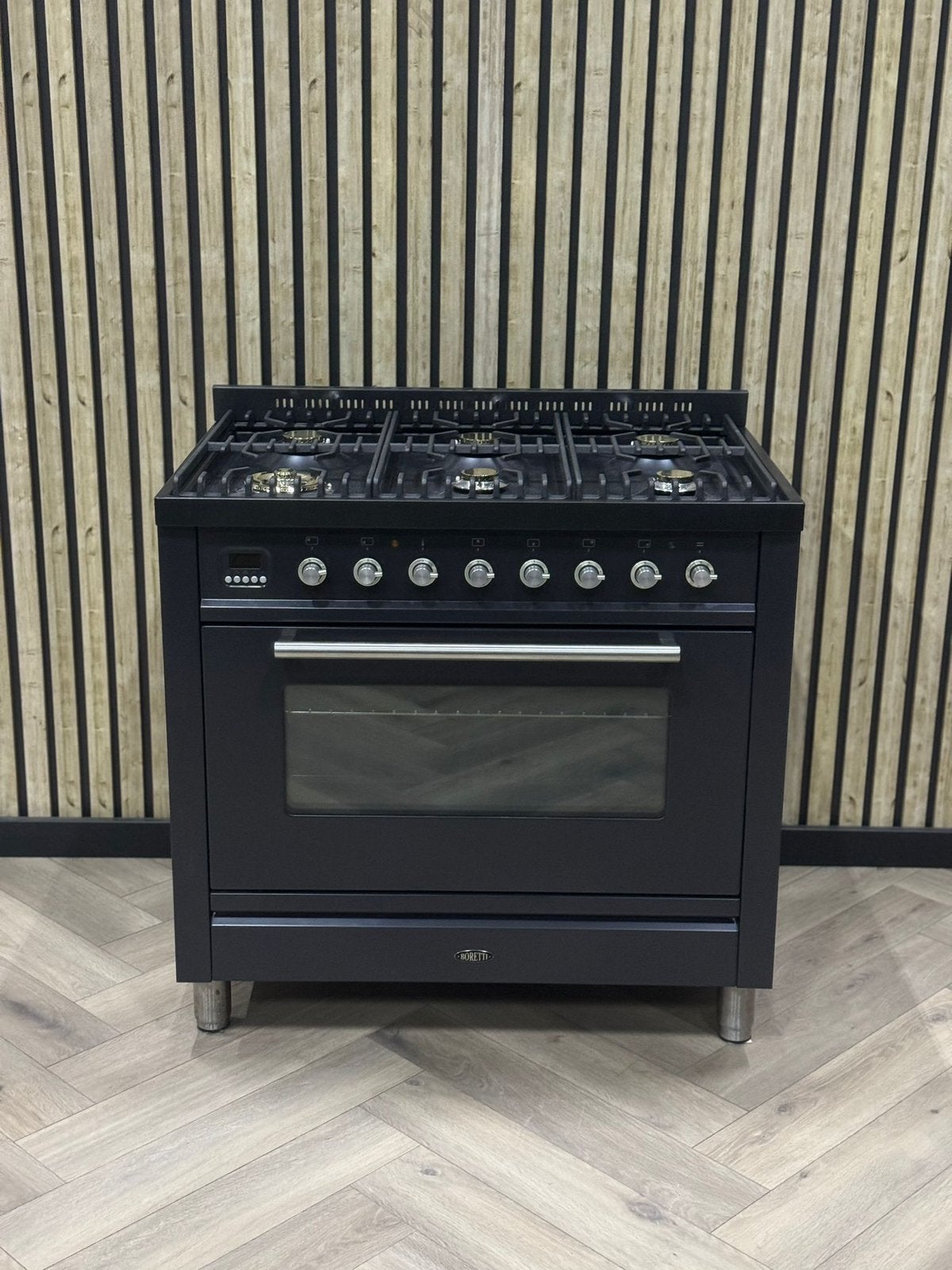 Boretti Zwart 90cm Gas 6 pits + Multifunctionele Oven, Enlèvement ou Envoi, Gril, Gaz