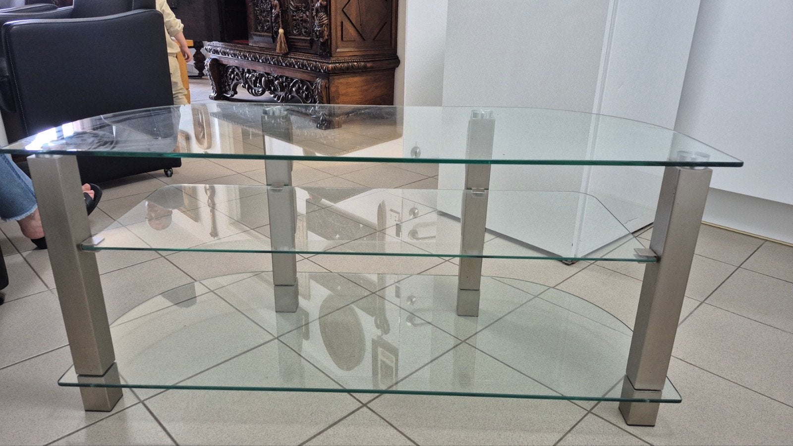 ​Glazen salontafel / TV-meubel met 3 niveaus – 110 x 50 cm, Ophalen of Verzenden, Glas