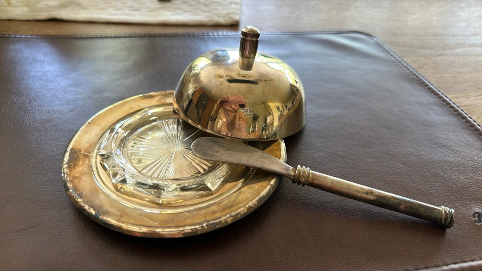 Verzilverd botervlootje met mesje en dekseltje, Ophalen of Verzenden, Zilver