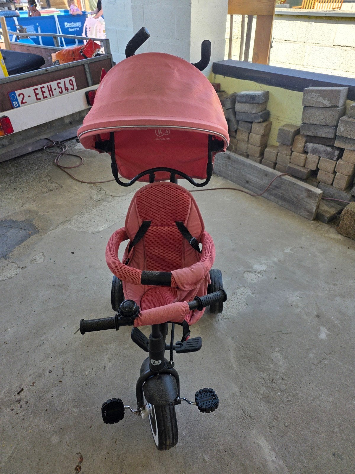 Driewieler met duwstang en zonneklep, Fietsen en Brommers, Fietsen | Driewielers, Duwstang, Ophalen