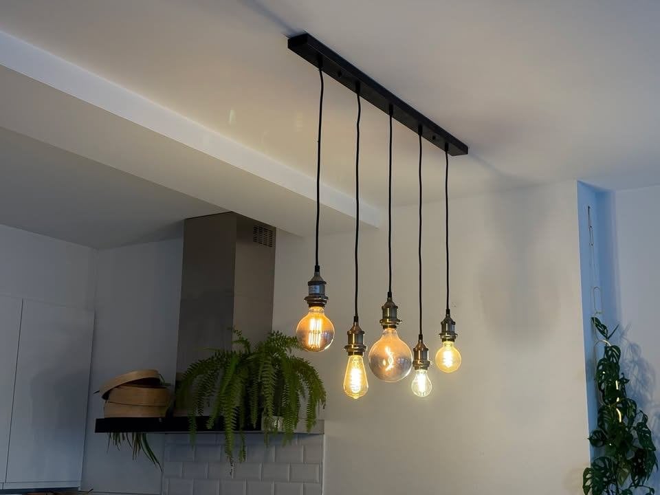 Industriële hanglamp in loftstijl met 5 lampen, Ophalen, Loft industriel, E27 (groot), Zo goed als nieuw