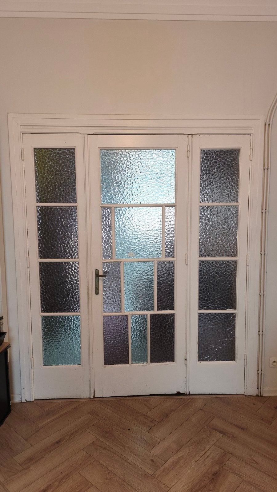 Titel: Authentieke houten deur met hamerglas - Klassieke dub, Ophalen, Glas