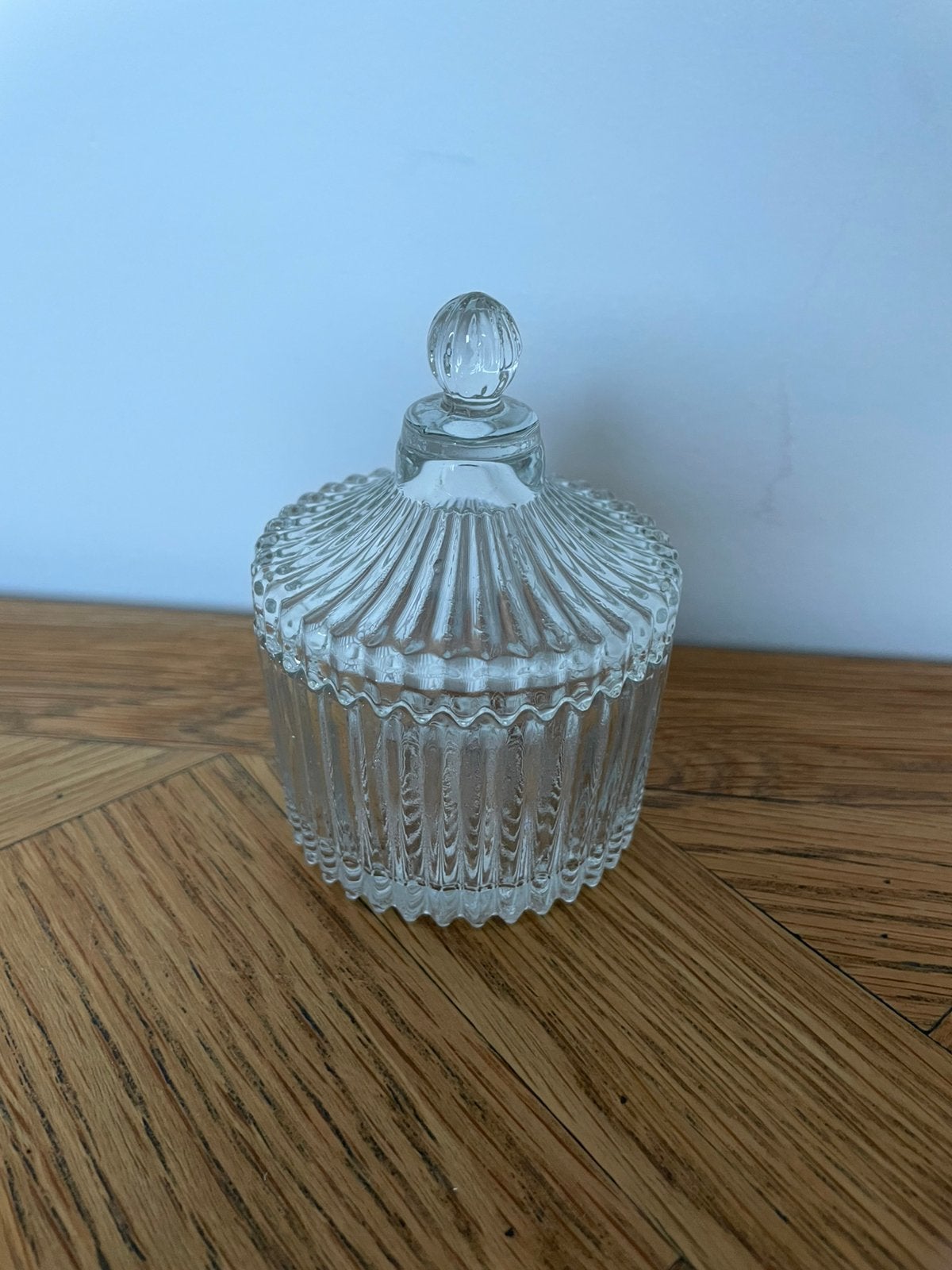 Mini potje glas, Glas, Ophalen of Verzenden, Zo goed als nieuw, Met deksel
