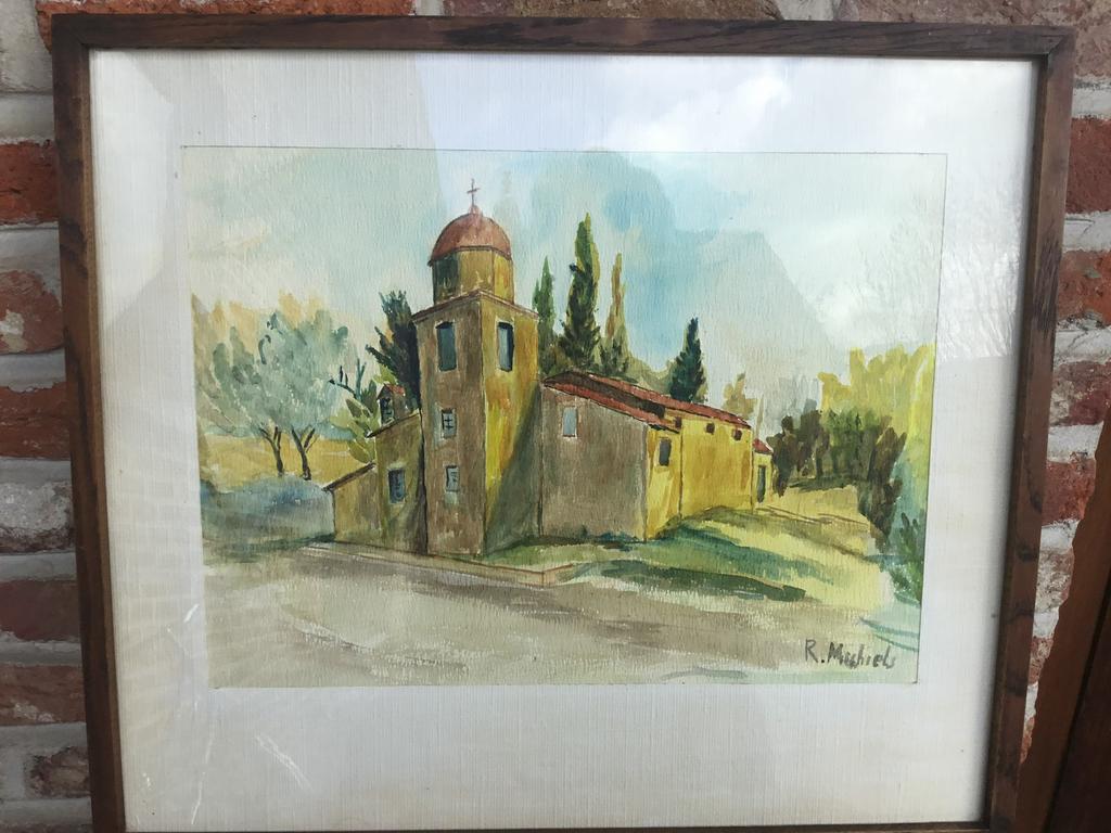 Aquarel-Michiels R.-afm.: 45cmx40 met kader-achter glas., Antiek en Kunst, Kunst | Schilderijen | Klassiek, Ophalen of Verzenden