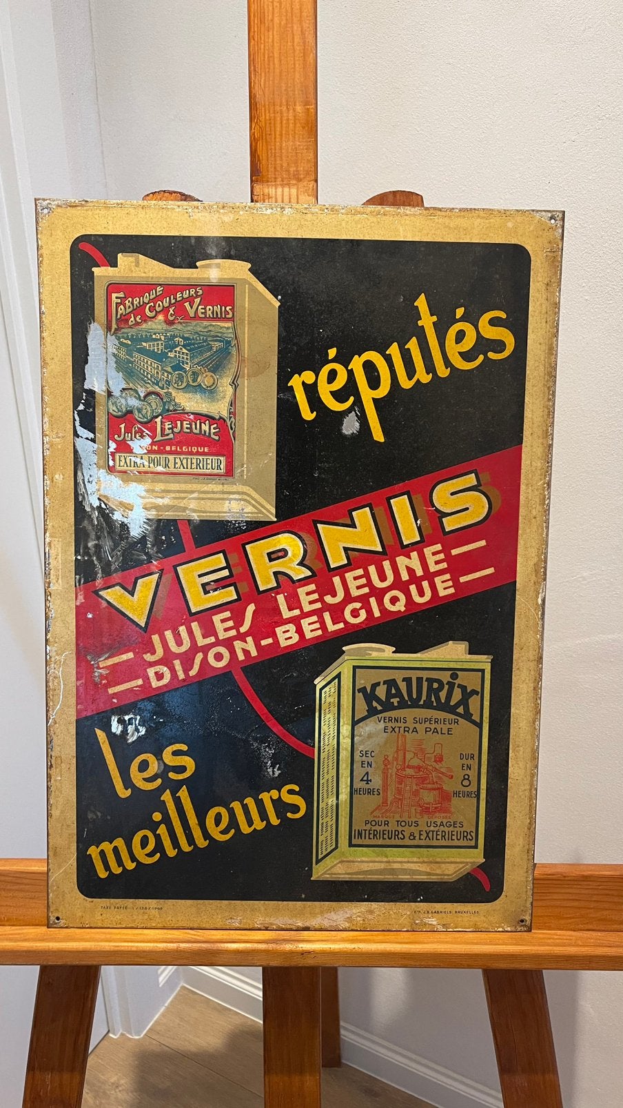 Assiette en étain verni Jules Lejeune., Enlèvement ou Envoi, Utilisé, Panneau publicitaire