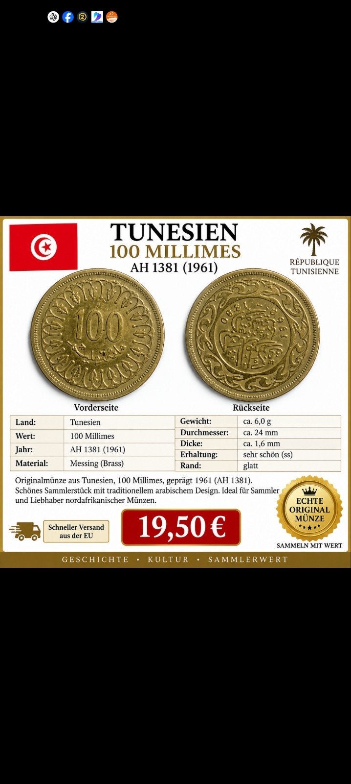 monnaie tunisienne, Enlèvement ou Envoi