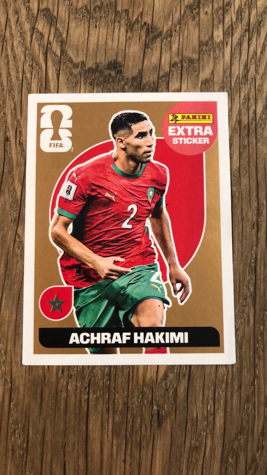 Extra sticker Achraf Hakimi goud panini WK 2026, Hobby en Vrije tijd, Stickers en Plaatjes, Ophalen, Zo goed als nieuw, Sticker