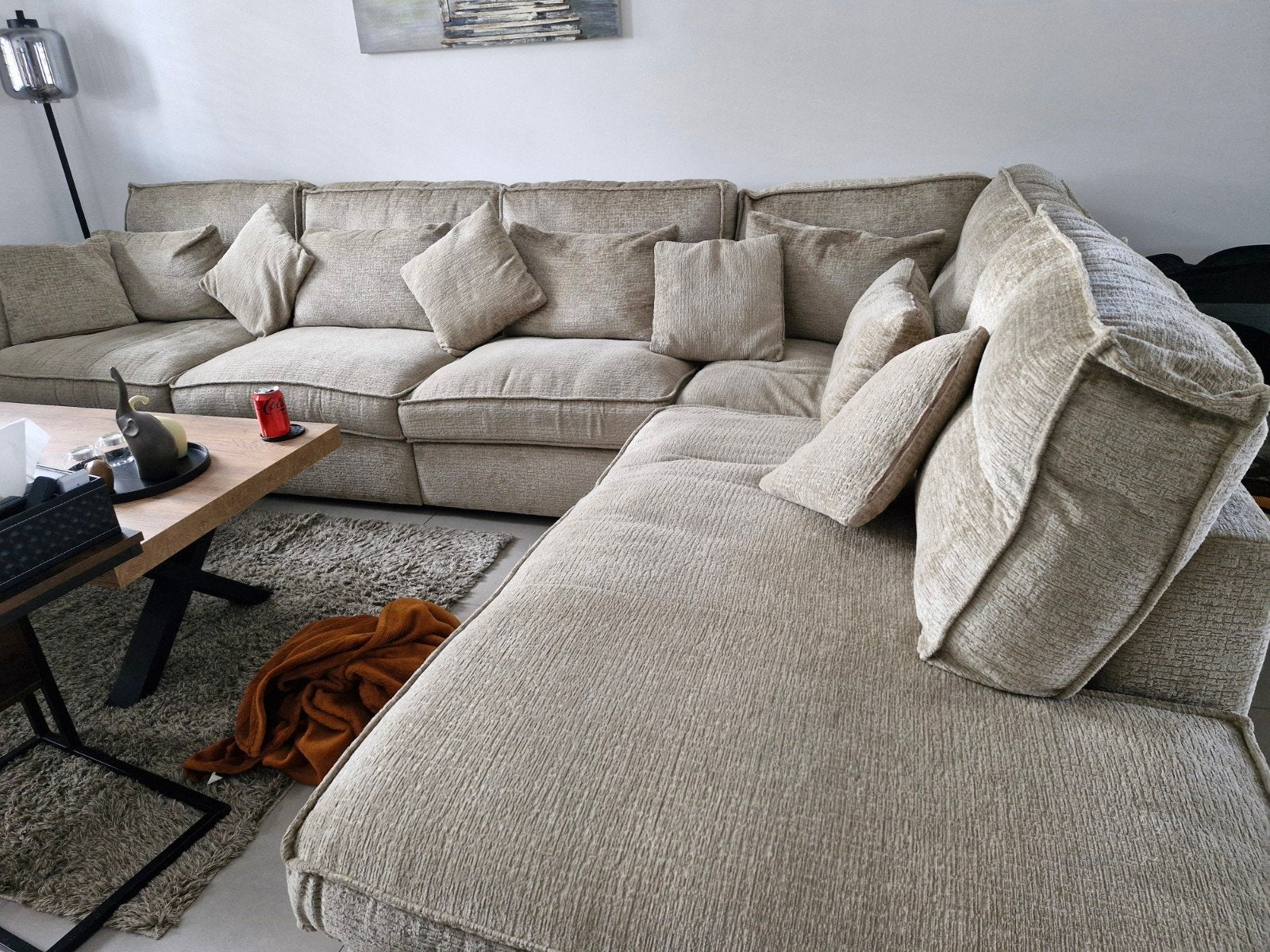 canapé d'angle avec chaise longue couleur beige, Enlèvement, Comme neuf, Tissus, Modern