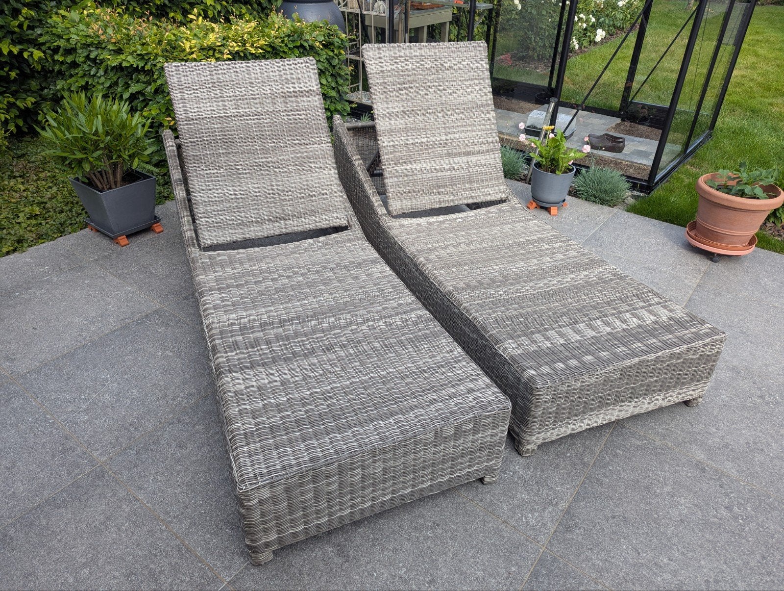 Life duo ligbedden 205x78x26cm, incl kussens en bescherming, Jardin & Terrasse, Chaises longues, Enlèvement, Osier