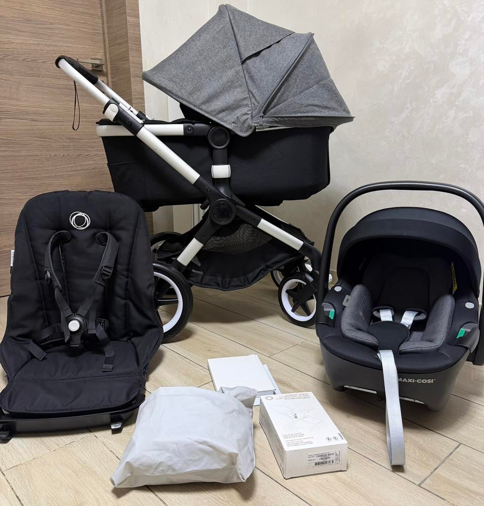 Bugaboo Fox2 mix gris/noir 3-en-1 complète, Enfants & Bébés, Buggys, Comme neuf, Maxi-Cosi, Protection de pluie, Dossier réglable