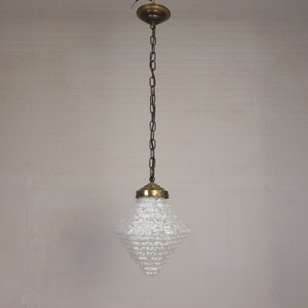 Art Deco hanglamp met 6-hoekige getrapt glazen kap, jaren 30, Antiek en Kunst, Ophalen of Verzenden