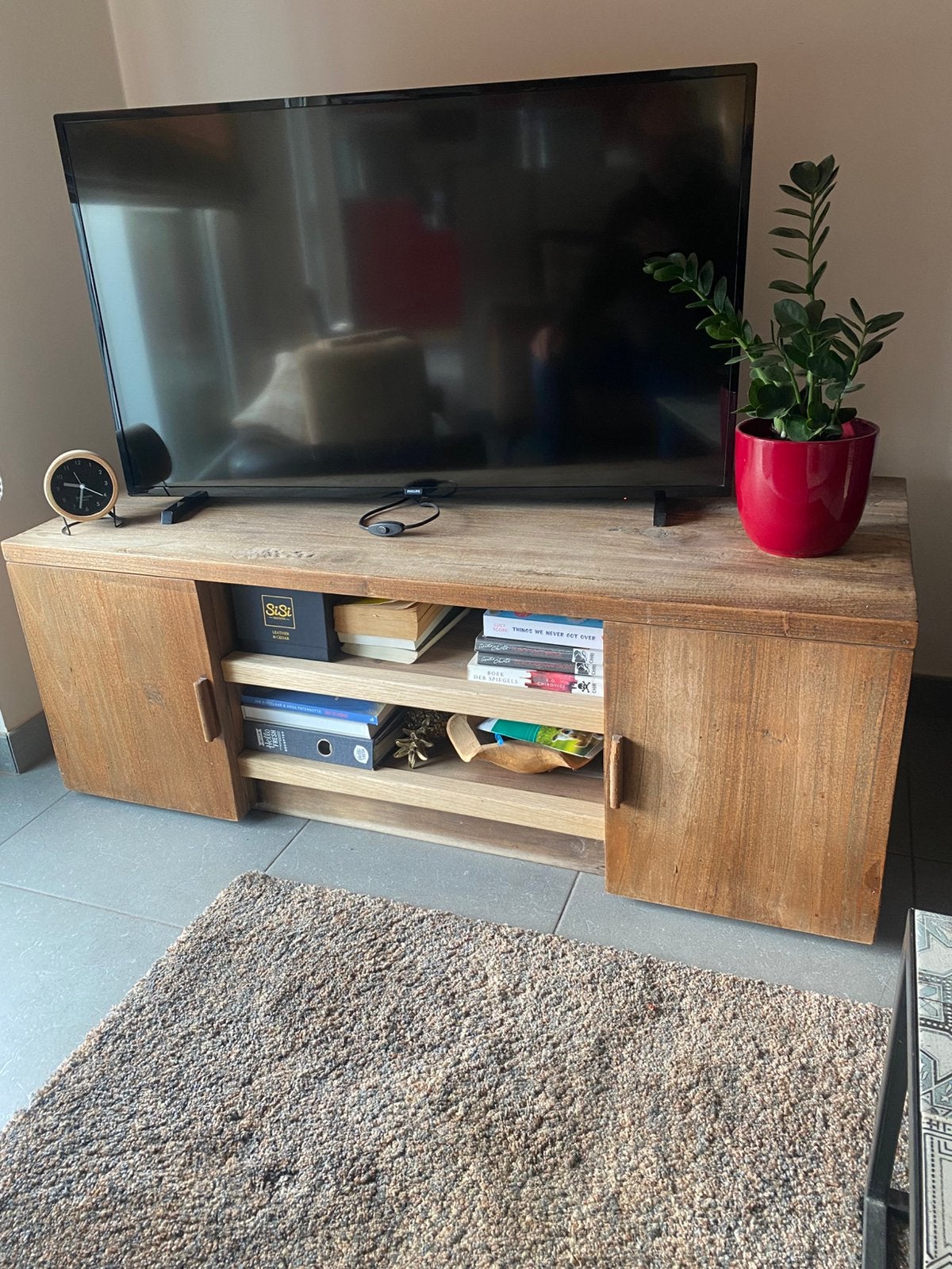 Teakhouten TV-meubel, Ophalen, Gebruikt, 100 tot 150 cm, Rustiek