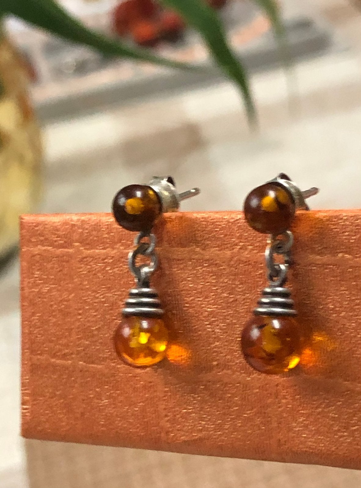 Boucles d’oreilles en argent avec ambre, Handtassen en Accessoires, Ophalen of Verzenden, Zo goed als nieuw, Zilver, Zilver