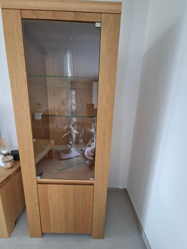 Vitrinekast klein - massief eikenhout modern, Huis en Inrichting, Kasten | Vitrinekasten, Ophalen, Gebruikt, Eikenhout, 50 tot 100 cm