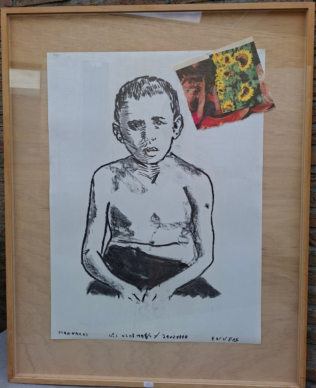 MANAERS Werner "Zonder titel" houtskool en collage, Antiek en Kunst, Ophalen, Houtskooltekening