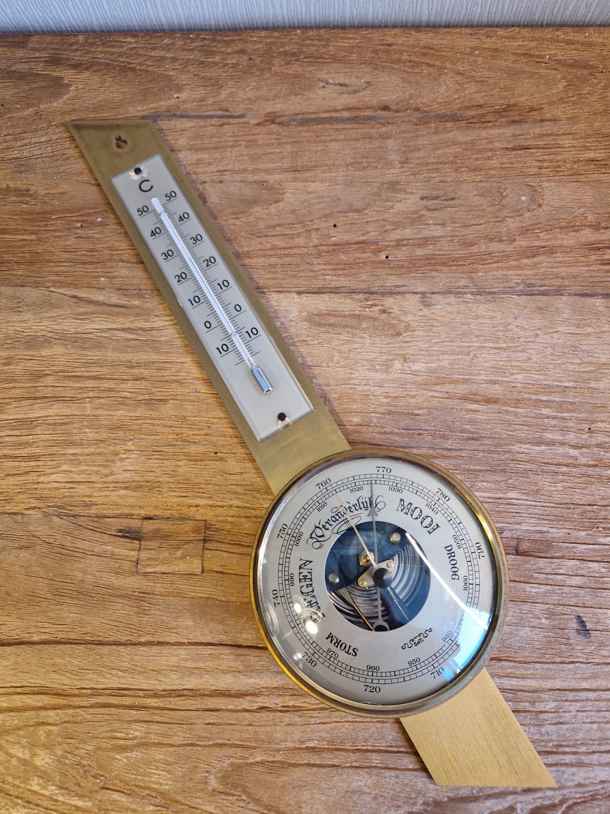 Vintage messing Barometer Sati met thermometer, Audio, Tv en Foto, Weerstations en Barometers, Ophalen of Verzenden, Barometer