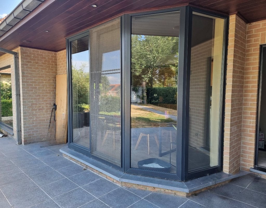 Baie vitrée - fenêtres en PVC - complète - gris foncé, Bricolage & Construction, Enlèvement, Utilisé, Verre, Porte extérieure