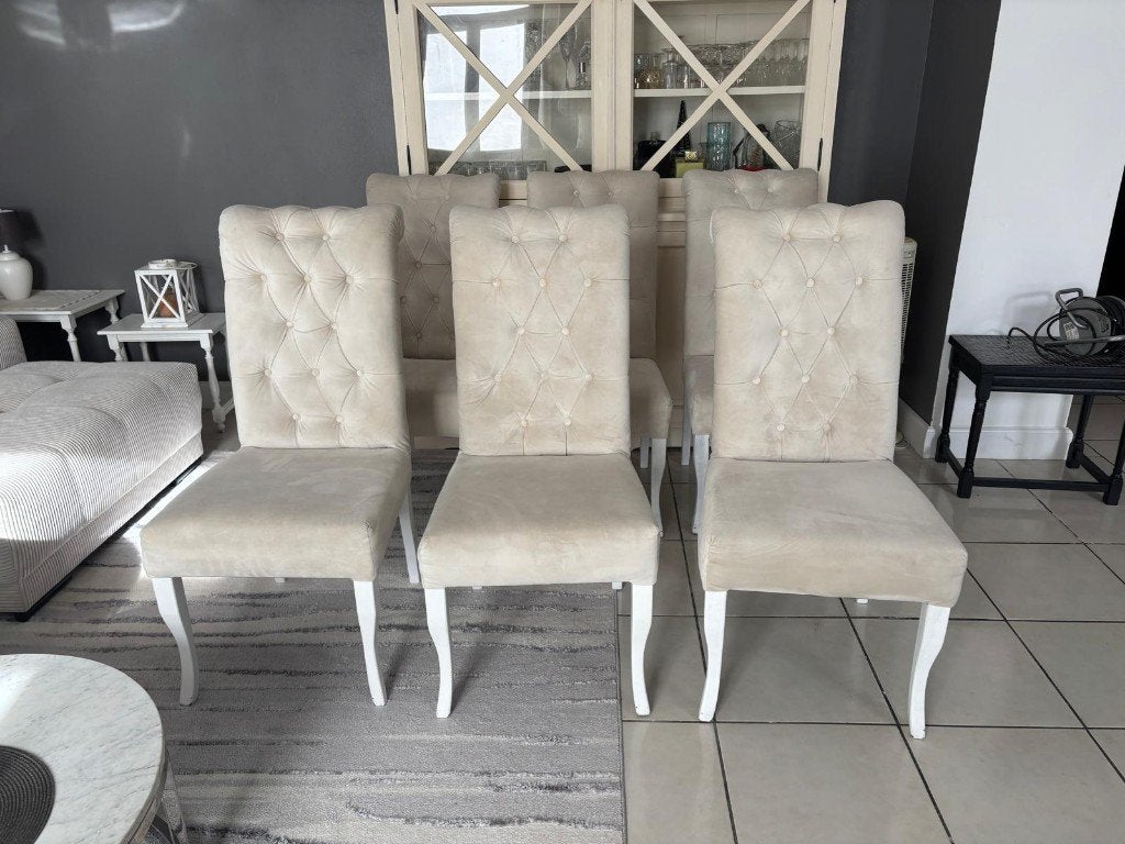 6 chaises velours beige, Huis en Inrichting, Ophalen, Gebruikt, Overige kleuren, Vijf, Zes of meer stoelen