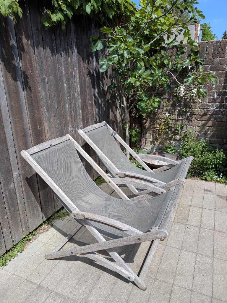 2 tuinzetels bristol teak, Enlèvement, Utilisé, Bois de teck, Empilable