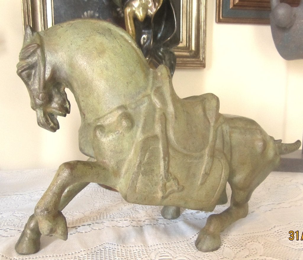 "Oorlogspaard" - Style Tang Dynastie, Ophalen of Verzenden, Beeld, Gepatineerd, Brons
