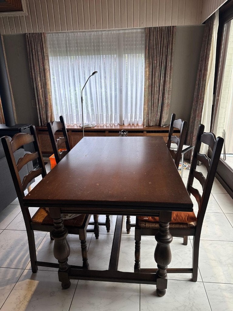 Eettafel + 4 stoelen, Quatre personnes, Enlèvement, Utilisé, Chêne
