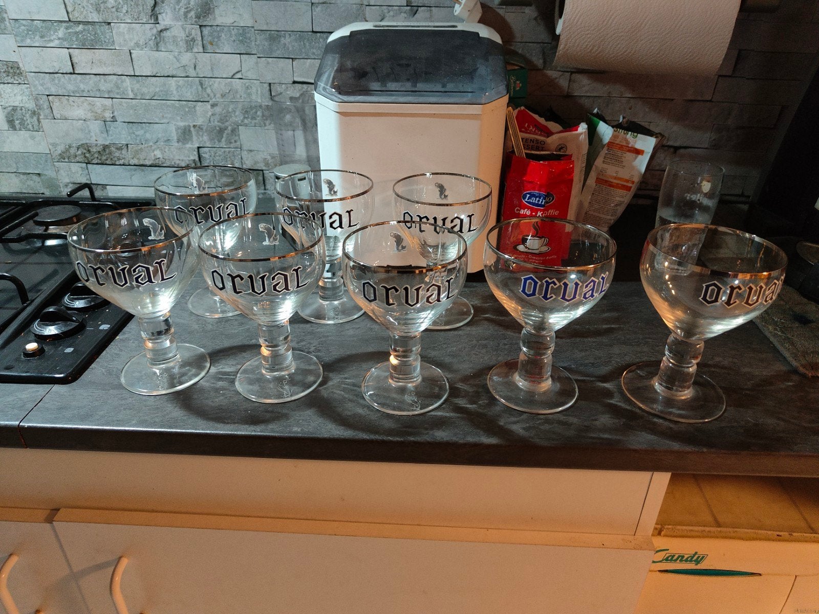 set van 8 Orval-glazen, Verzamelen, Ophalen of Verzenden, Zo goed als nieuw, Bierglas