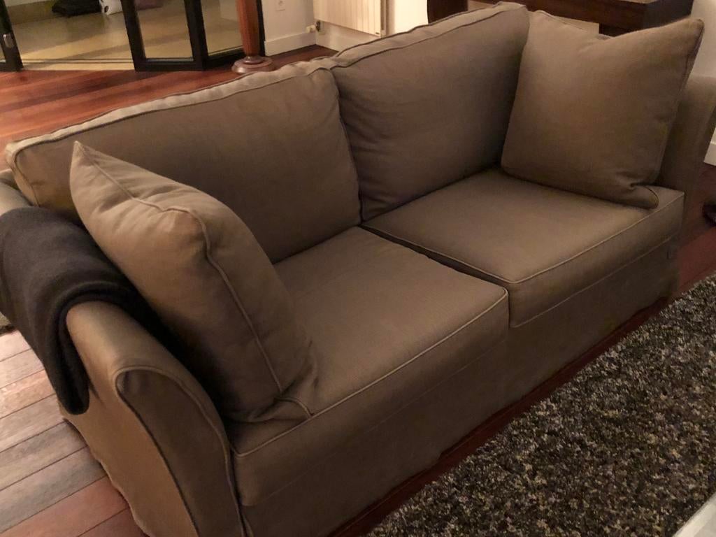 2 x fauteuil 2 places gris 1m80L 90D 70H, Enlèvement, Comme neuf