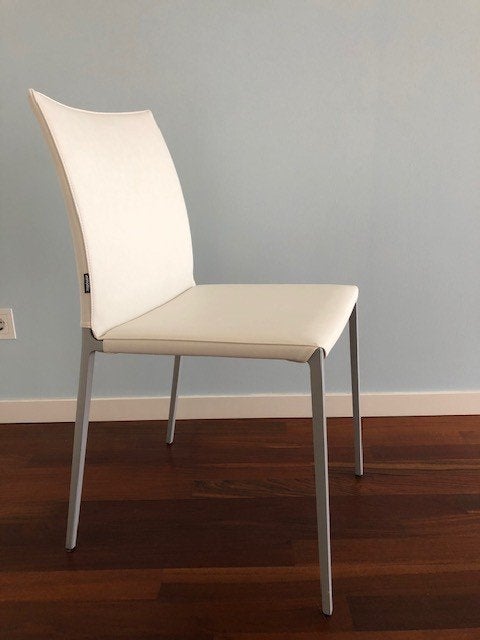 6 Zanotta Lia designstoelen - wit ecofire, aluminium, Maison & Meubles, Blanc, Cuir, Modern, design, designklassieker, minimalistisch, Italiaans