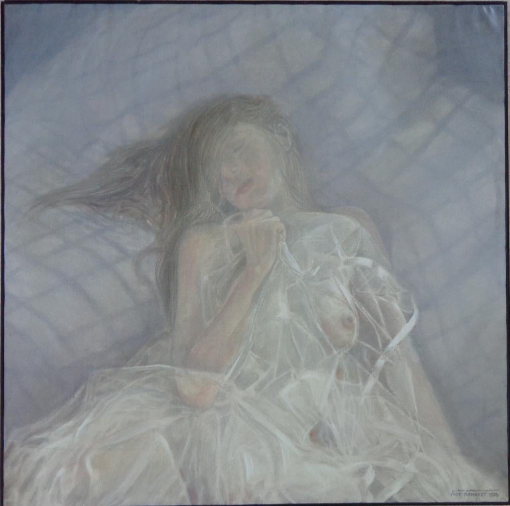 PIET BEKAERT / DROOMWERELD / OLIEVERF / 101x101cm / KADER, Antiquités & Art, Art | Peinture | Moderne, Enlèvement