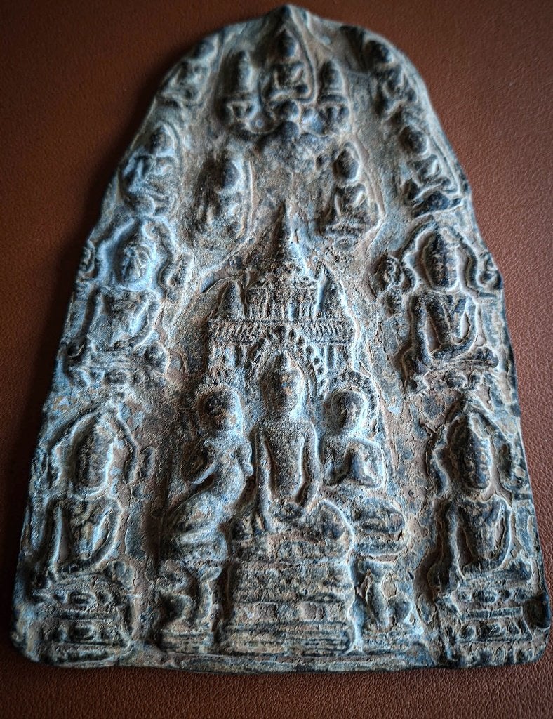 Thais Boeddha -votief paneel - Phra Sib Song, Ritueel object, Ophalen of Verzenden, 18 cm, Metaal