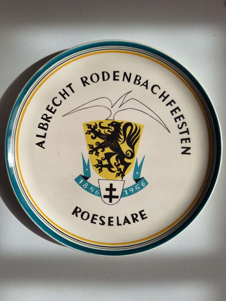 Oud bord Albrecht Rodenbach feesten Roeselare 1956, Antiek en Kunst, Ophalen of Verzenden